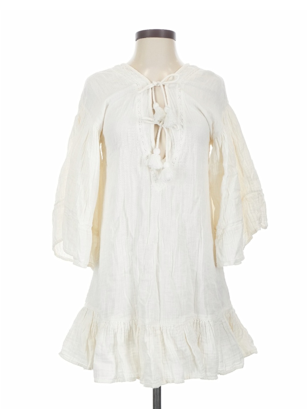Spell Lottie Veggie Dry Boho Tie-Neck Mini Dress